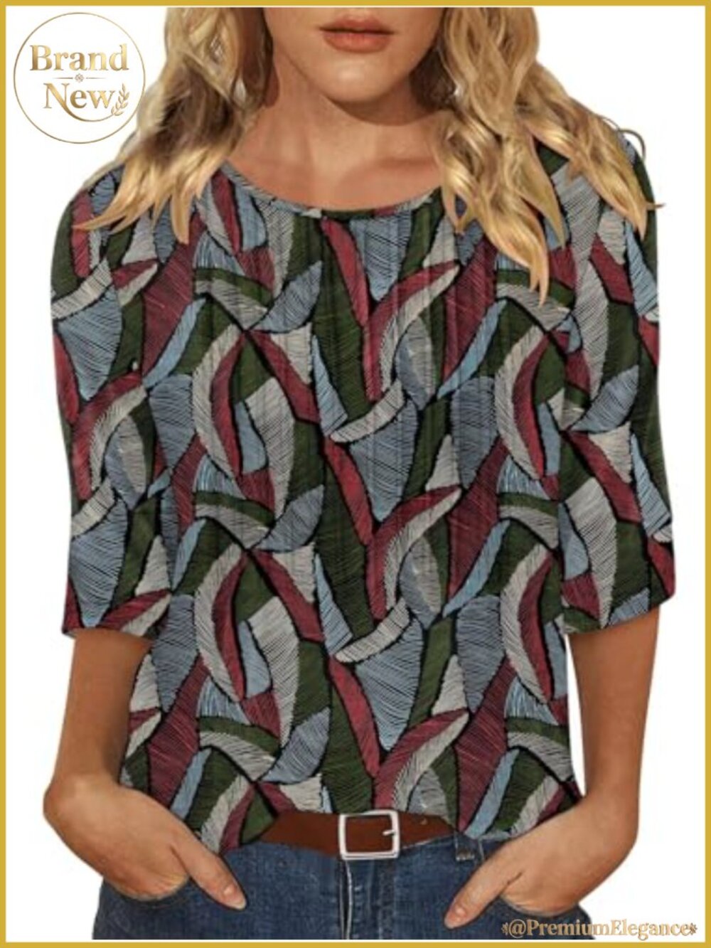3/4 Sleeve Floral Tunic Top Soft Stretchy Lightweight